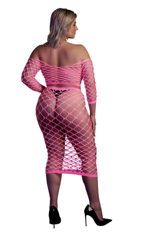 Bustier et Robe Filet Épaules dénudées Rose Fluo – Image 4