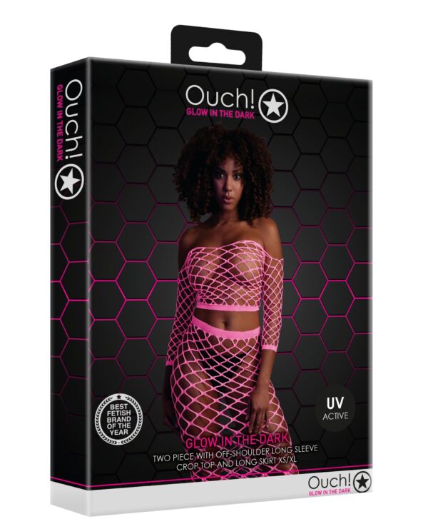 Bustier et Robe Filet Épaules dénudées Rose Fluo – Image 5
