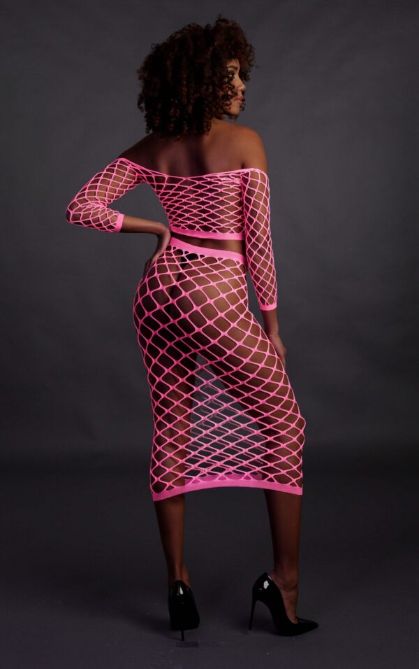 Bustier et Robe Filet Épaules dénudées Rose Fluo – Image 9