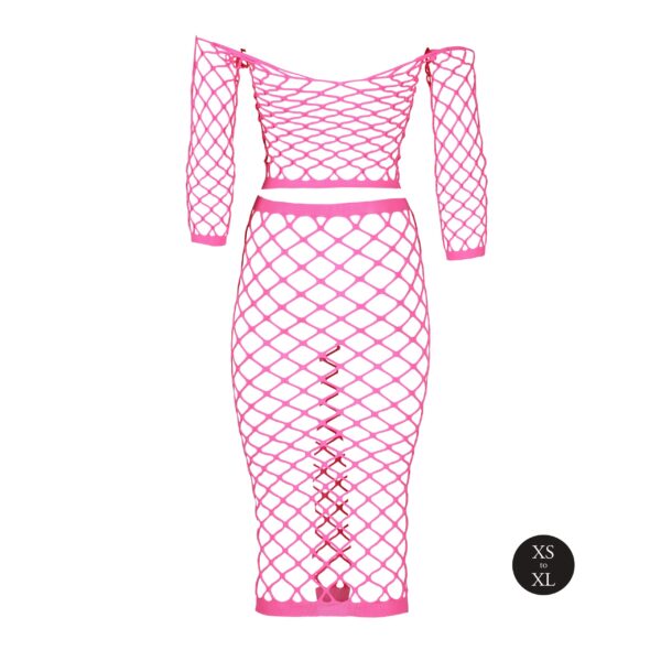 Bustier et Robe Filet Épaules dénudées Rose Fluo – Image 10