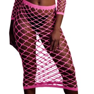 Bustier et Robe Filet Épaules dénudées Rose Fluo