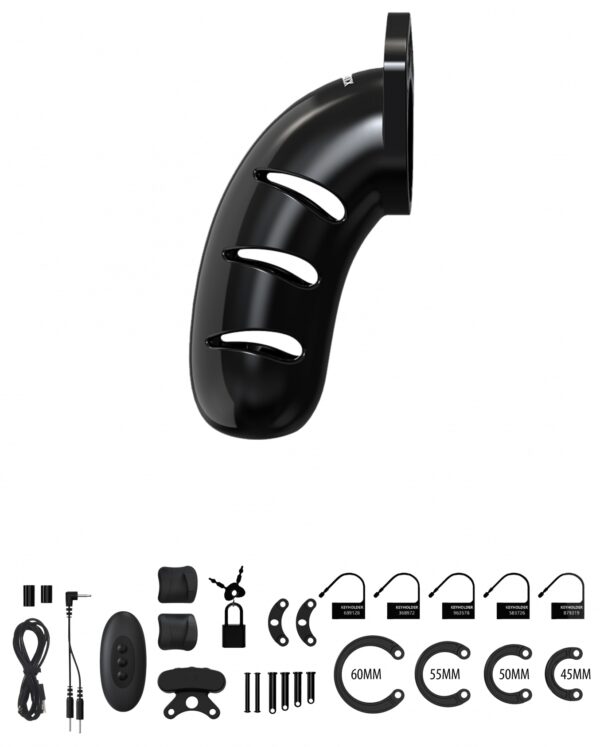 Cage de chasteté Électro ManCage Modèle 22 - 11.5 x 3.4cm Noire – Image 4