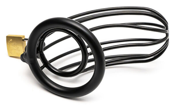 Cage de Chasteté en métal Grille 12 x 3.5cm | Anneau 50mm Noir – Image 2