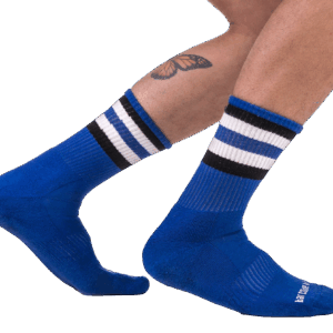 Chaussettes Half Fetish Stripes Bleu Noir Blanc