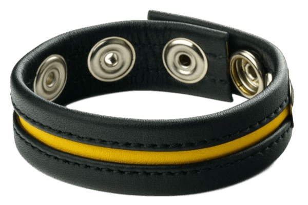 Cockring en cuir 3 pressions Noir-Jaune
