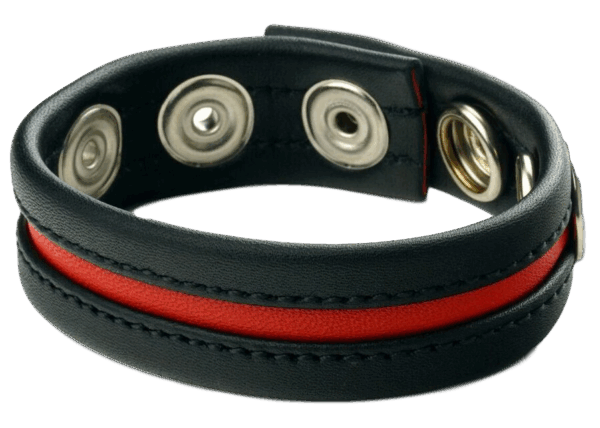 Cockring en cuir 3 pressions noir-Rouge