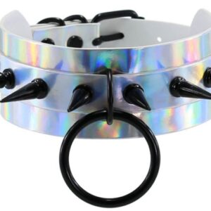 Collier à pointes Strobo Laser Argenté-Noir