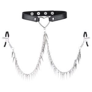 Collier avec Pince-Tétons Spike Heart Noir