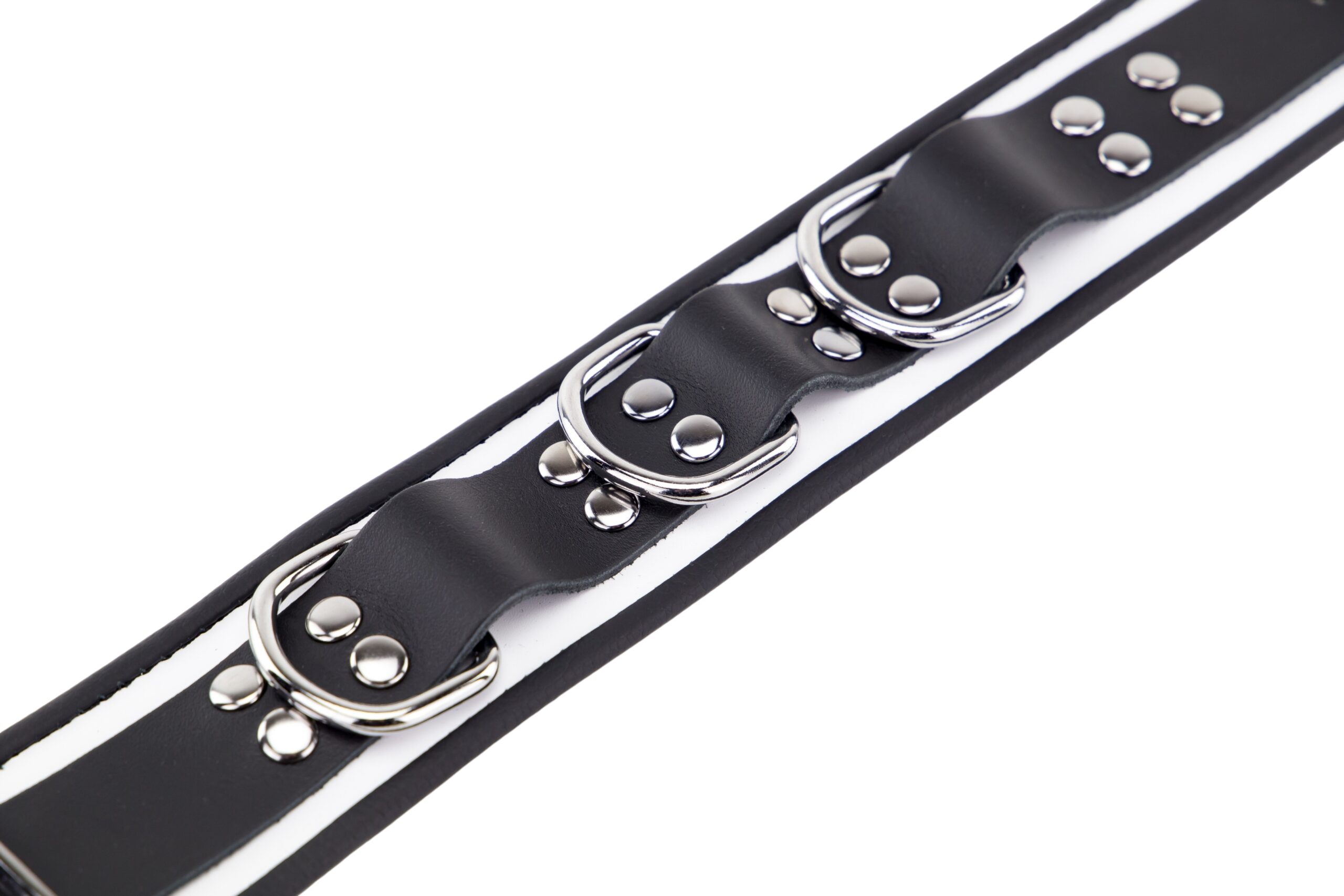 Collier en cuir 3 Anneaux D Blanc-Noir – Image 7