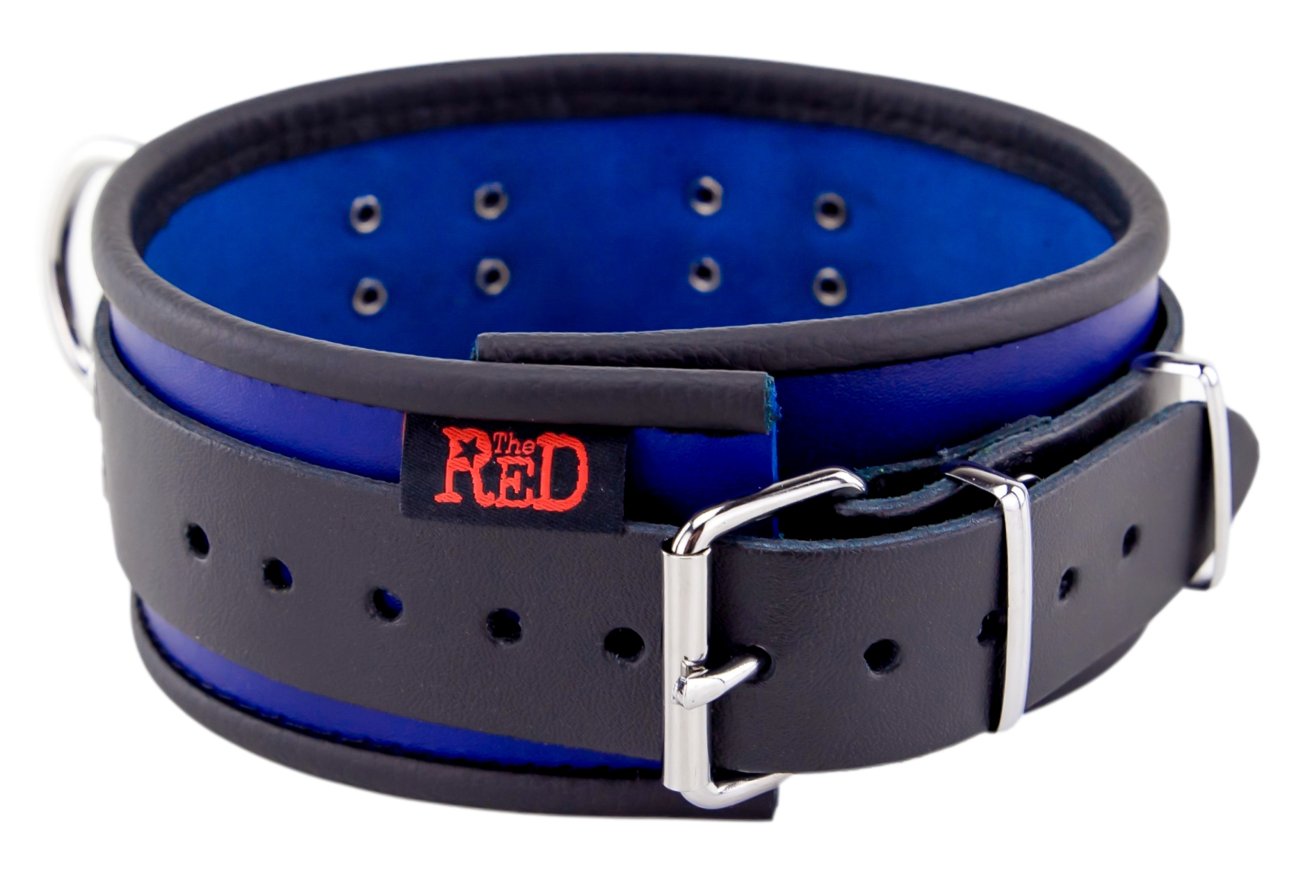 Collier en cuir - 3 anneaux D - Bleu/Noir – Image 4