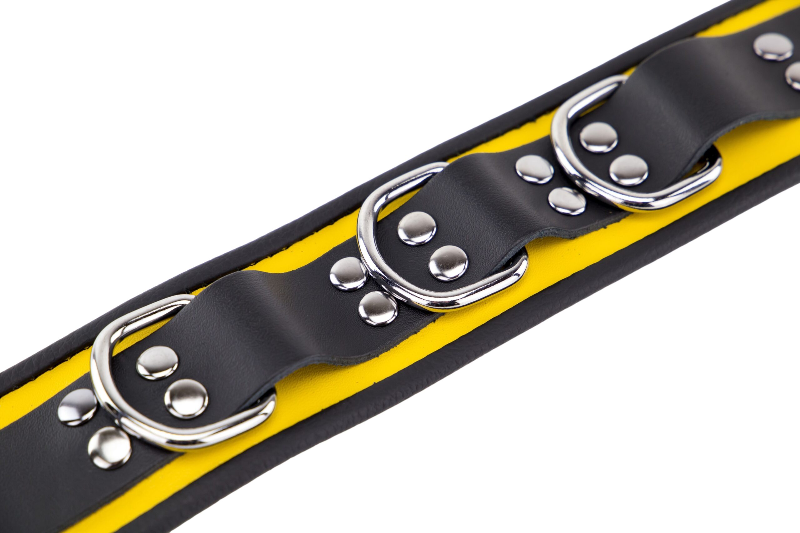 Collier en cuir 3 Anneaux D Jaune-Noir – Image 5