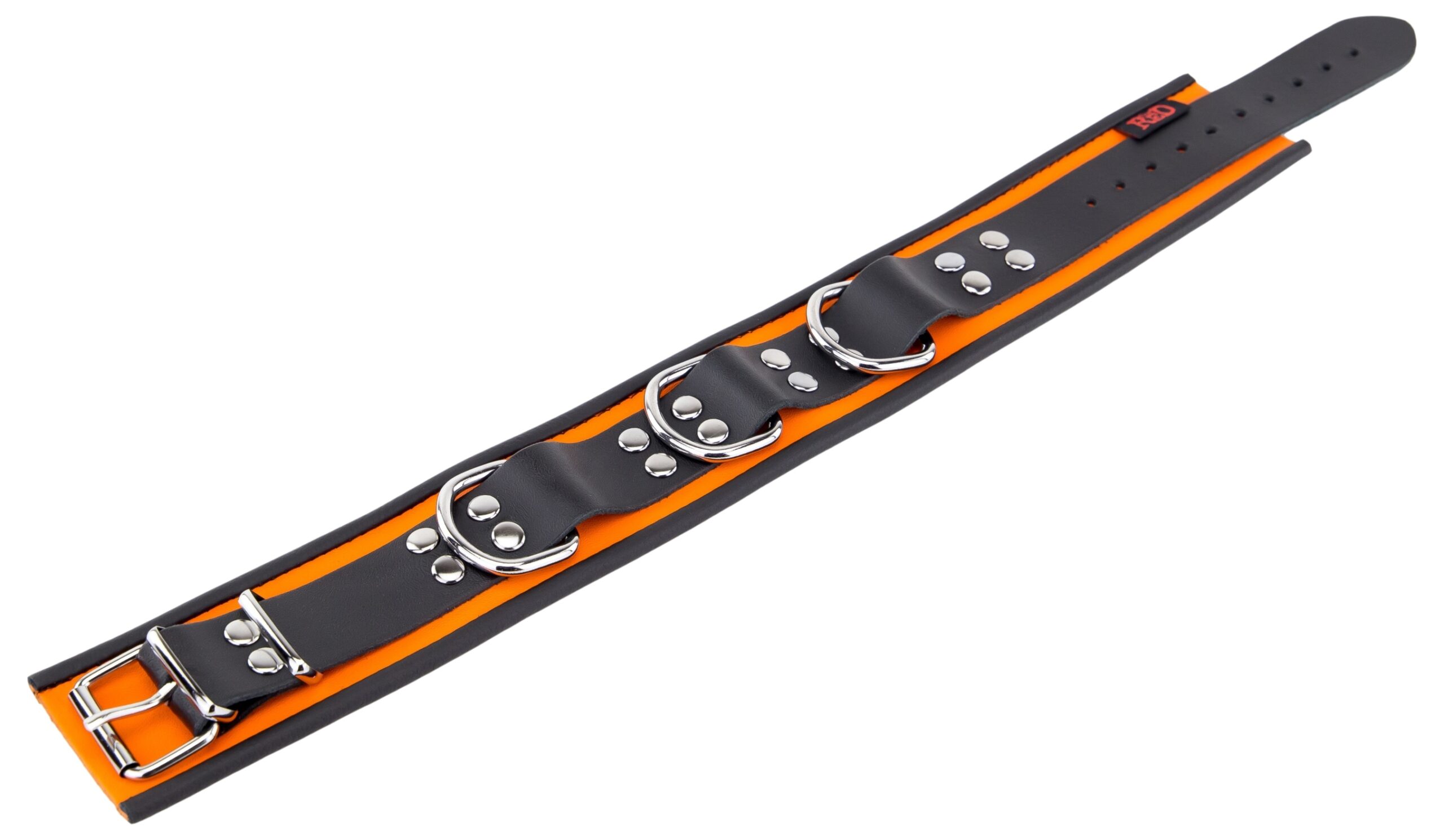 Collier en cuir 3 Anneaux D Orange-Noir – Image 5