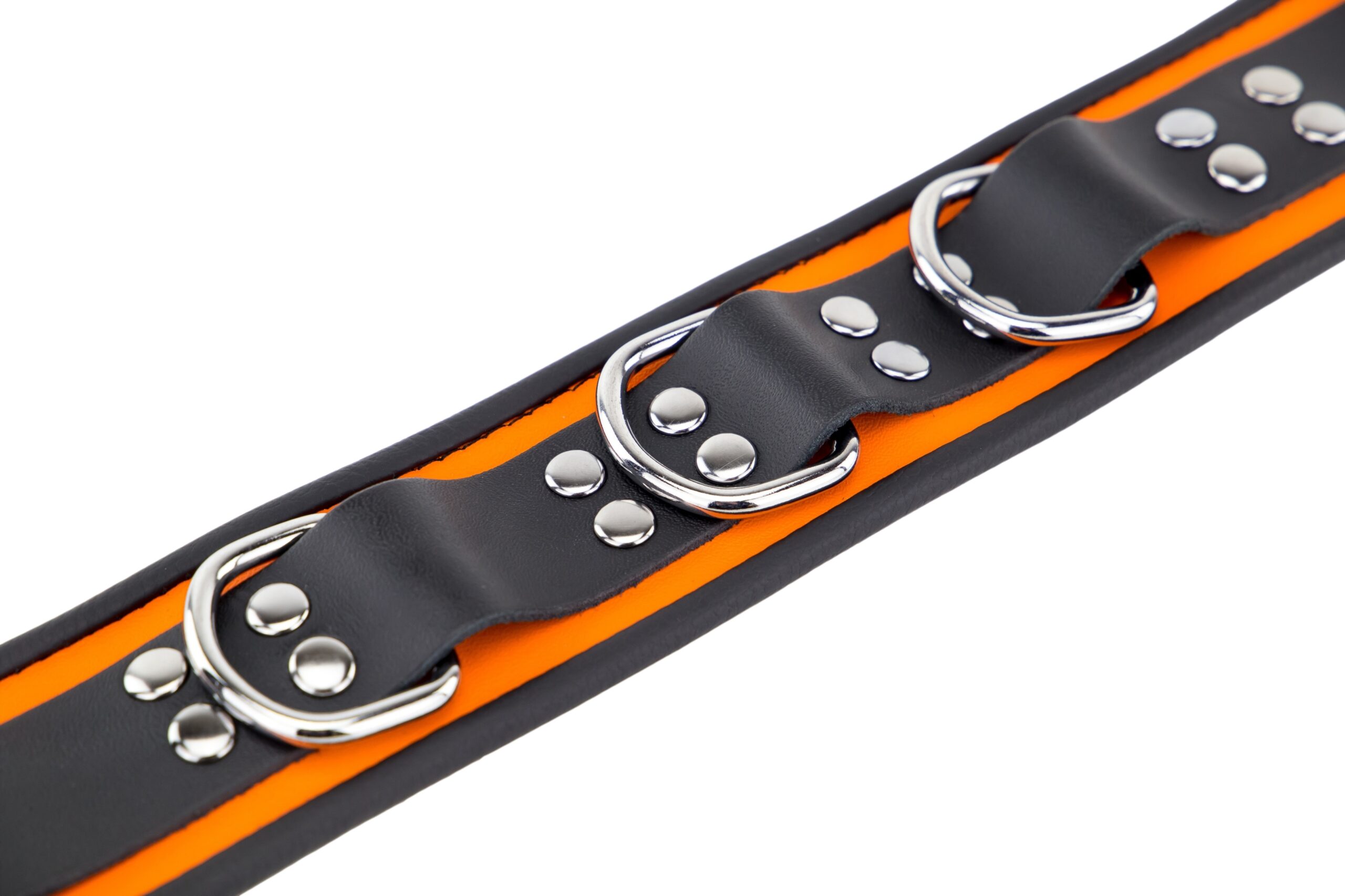 Collier en cuir 3 Anneaux D Orange-Noir – Image 7