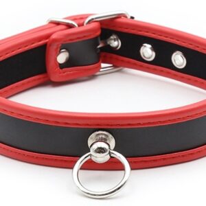 Collier O Ring Simili Noir-Rouge