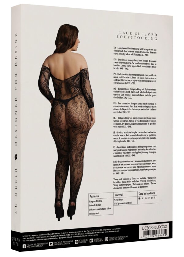 Combinaison ouverte Grande Taille LACE SLEEVED - Noir – Image 4