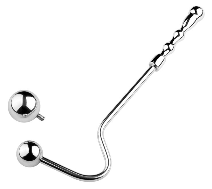 Crochet anal en métal avec poignée Double Ball 10cm – Image 4