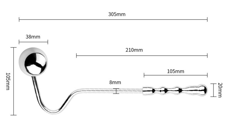 Crochet anal en métal avec poignée Double Ball 10cm – Image 6