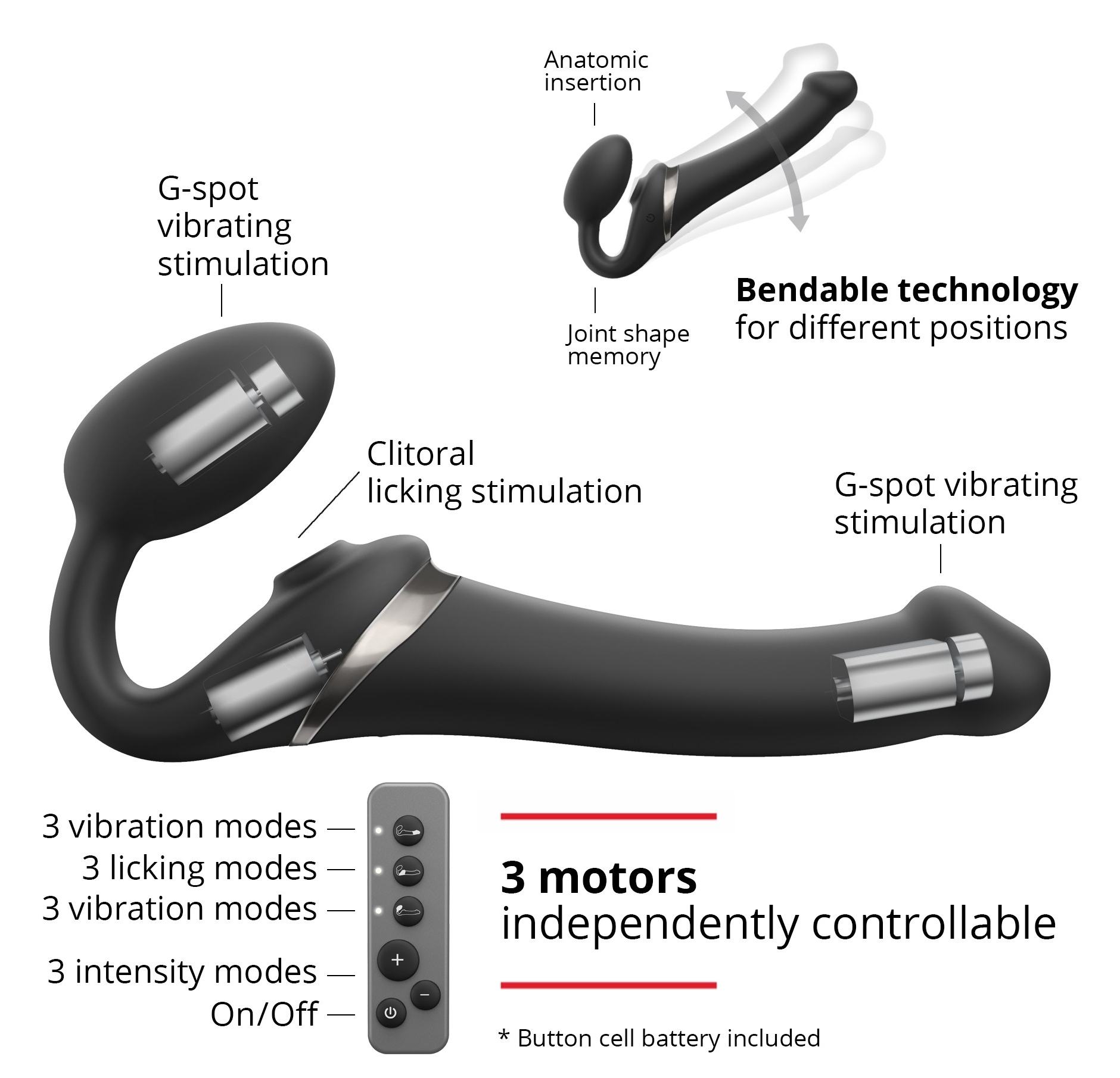 Dildo Multi Orgasm Strap-On-Me M 15 x 3.8cm Noir – Image 5