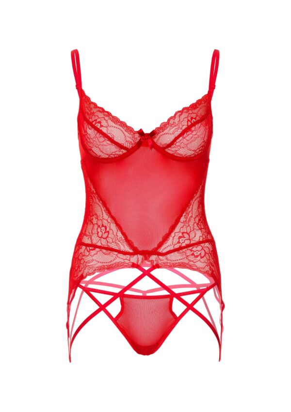 Ensemble avec porte-jarretelles Lace and Mesh Rouge – Image 8