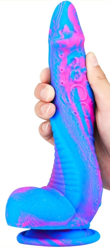 Gode silicone Inkipus 18 x 5.5cm Bleu-Rose – Image 3