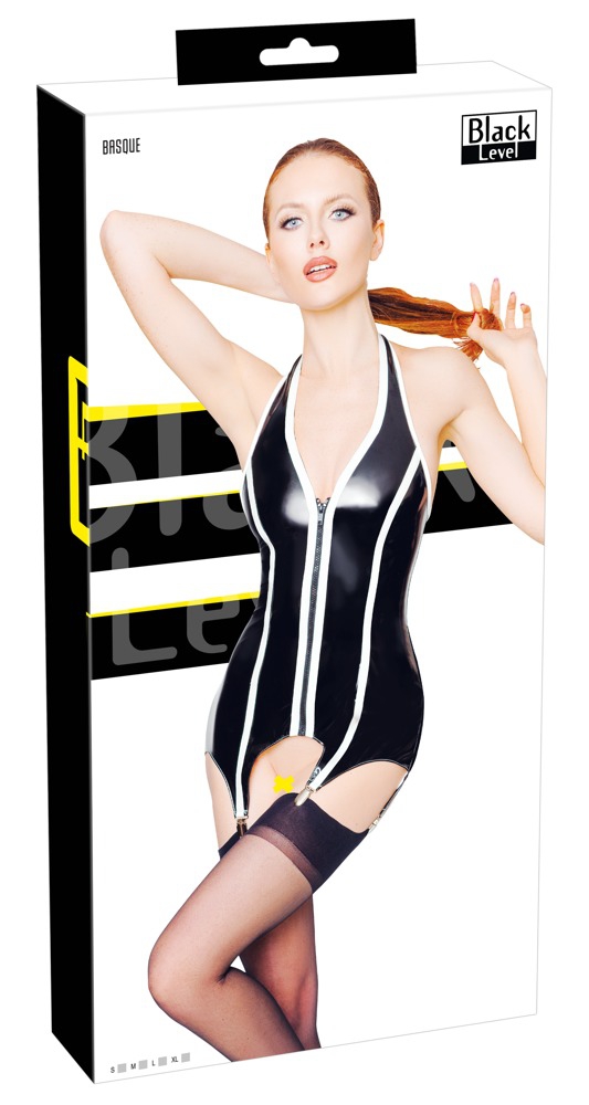 Guêpière Porte-Jarretelles VINYL BASQUE BAND Noir-Blanc – Image 5