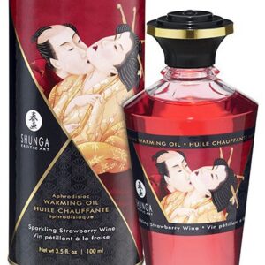 Huile de massage Chauffante Aphrodisiaque – Vin Pétillant à la FRAISE 100 mL