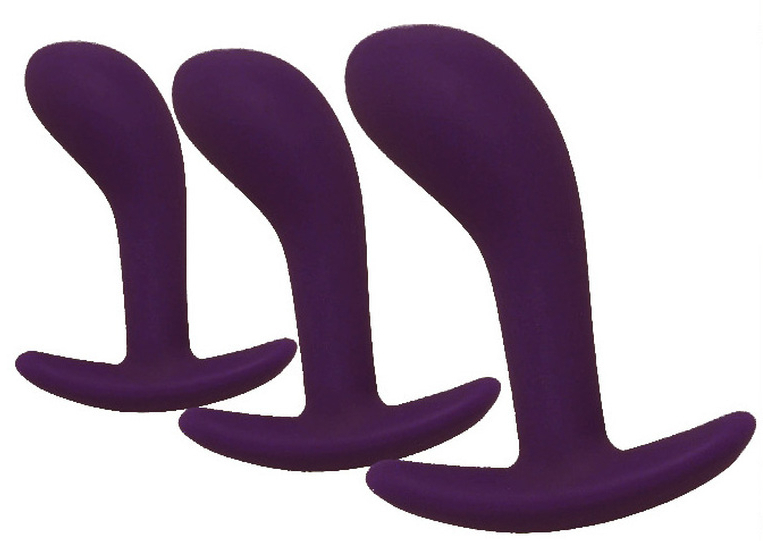 Kit de 3 Mini Plugs Prostatiques Silicone 11 x 3.5 cm Violet Foncé