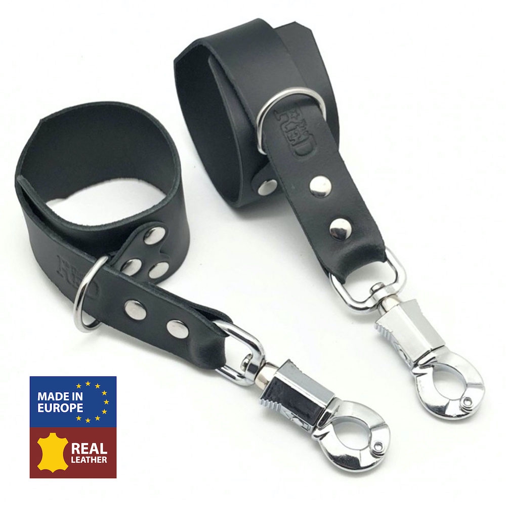 Menottes en cuir avec Mousqueton anti-panique – Image 2
