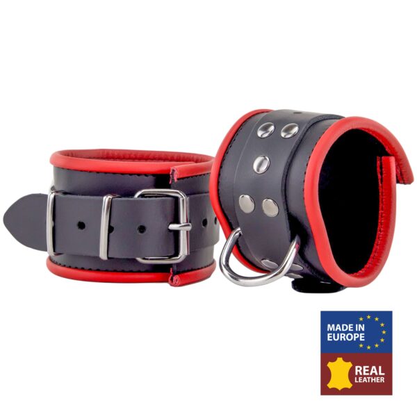 Menottes en cuir pour les chevilles Noir-Rouge – Image 2