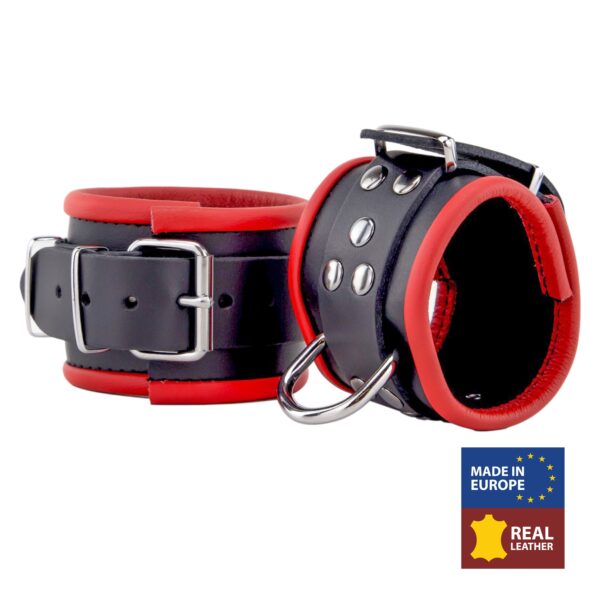 Menottes en cuir pour poignets Noir-Rouge – Image 2