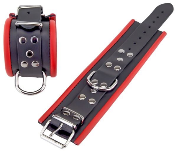 Menottes en cuir pour poignets Noir-Rouge – Image 4
