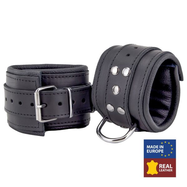 Menottes Rembourrées en cuir pour chevilles Noir – Image 2