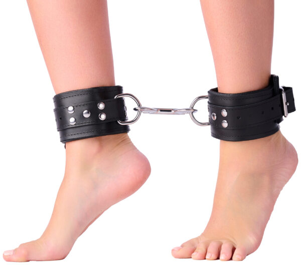 Menottes Rembourrées en cuir pour chevilles Noir – Image 3