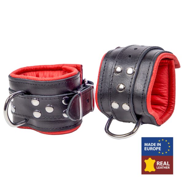 Menottes rembourrées en cuir pour les chevilles Noir-Rouge – Image 2