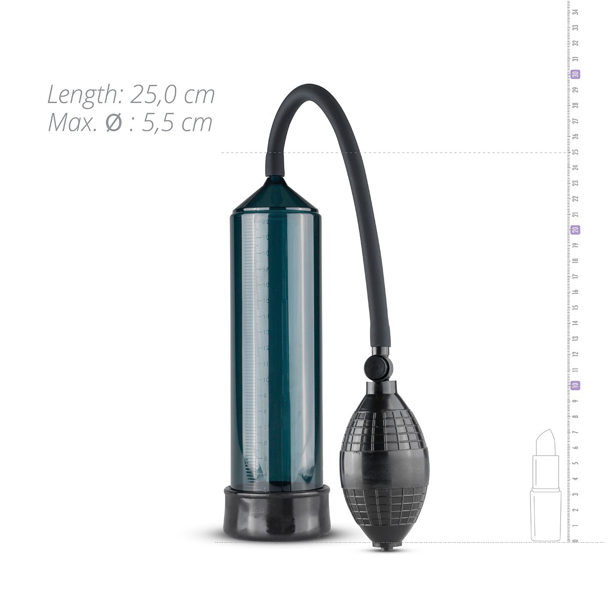 Pompe pour pénis Squeeze 21 x 5.5cm noire – Image 5