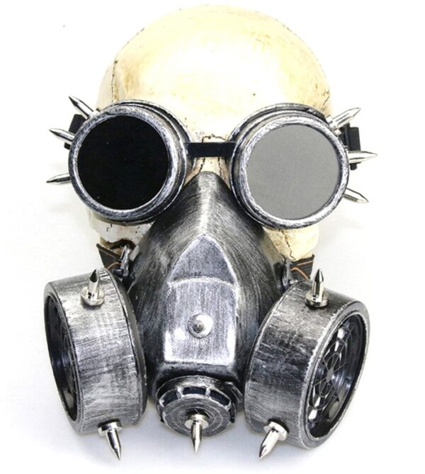 Masque à gaz et lunettes Rivets Silver Argenté