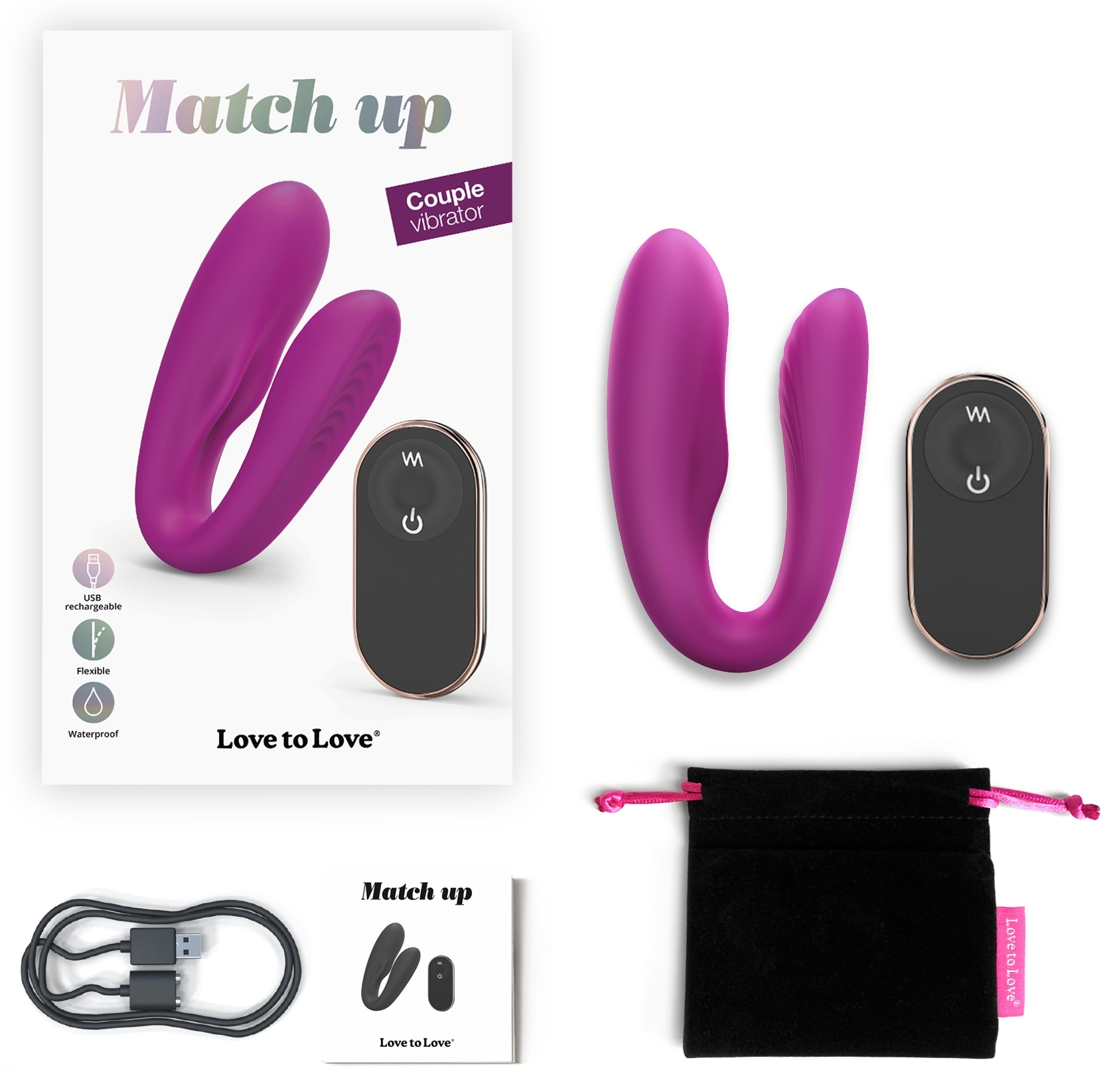 Stimulateur vibrant pour couple MATCH UP Love to Love Fuchsia – Image 2
